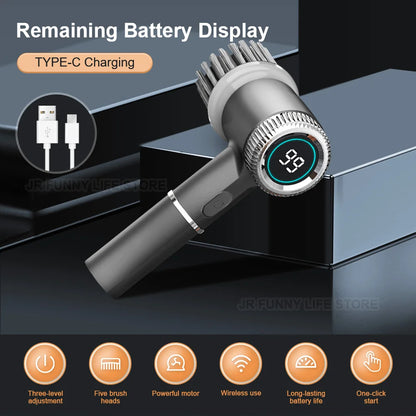 Smart Display Electric Cleaning Brush Wireless Kitchen Sink Cleaning Brush IPX7 Waterproof Electric Pot Brush Cleaning Tool