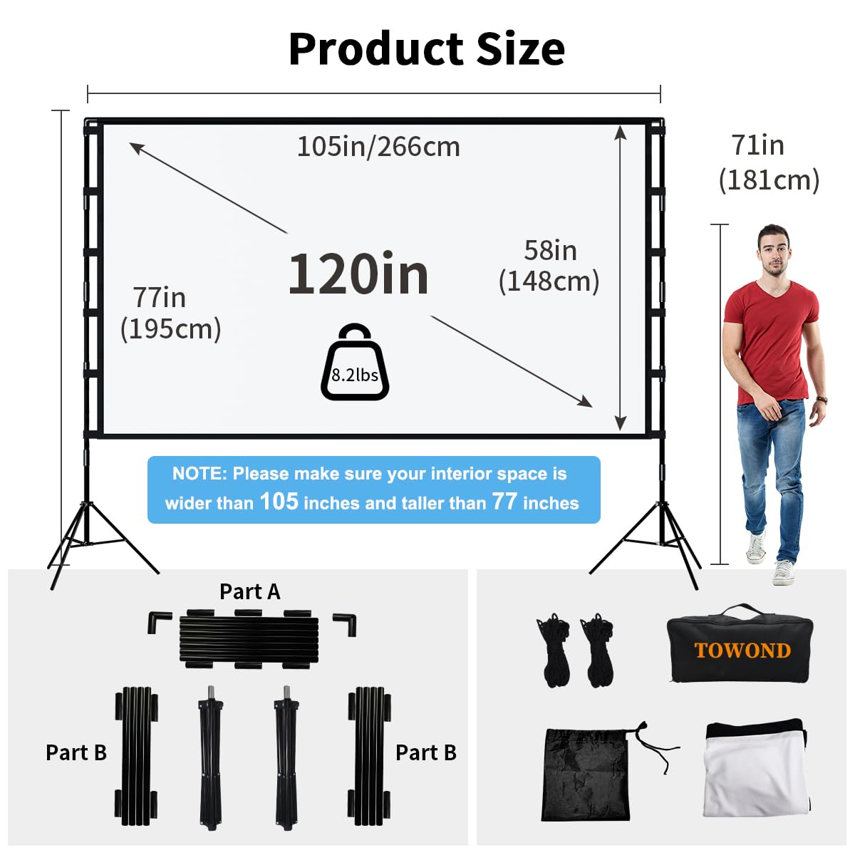 TOWOND 120'' Portable Projector Screen with Stand