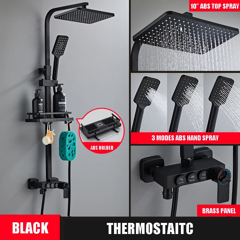 Hot Cold Shower Set Bathroom Smart Digital Thermostatic Shower System Bathtub SPA Rainfall Bath Tap Wall Mount Full Kit Faucets