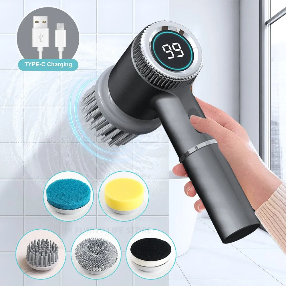 Smart Display Electric Cleaning Brush Wireless Kitchen Sink Cleaning Brush IPX7 Waterproof Electric Pot Brush Cleaning Tool